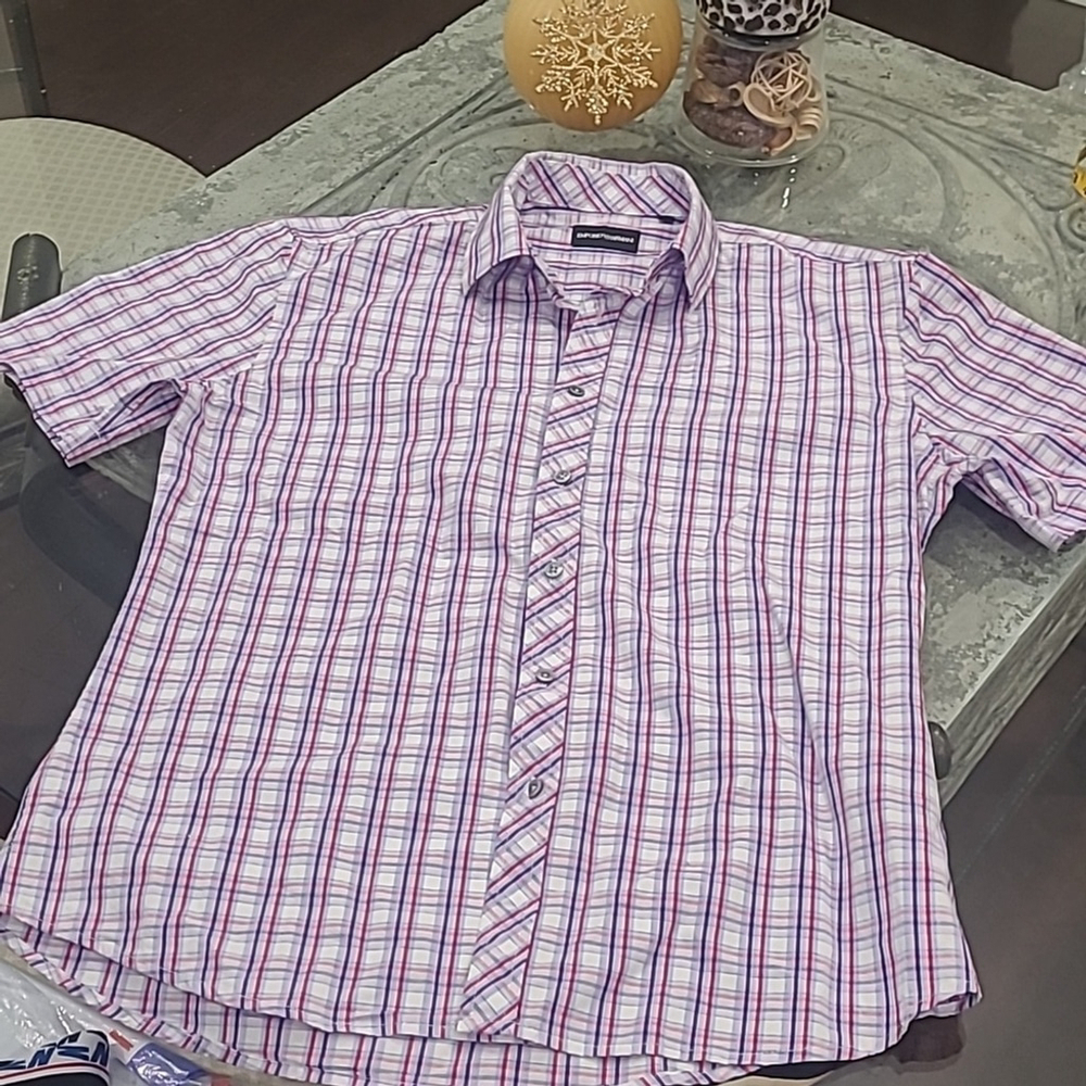 EMPORIO ARMANI MEN'S SHORT SLEEVE BUSINESS CASUAL SHORT SLEEVE COLAR SHIRT Large